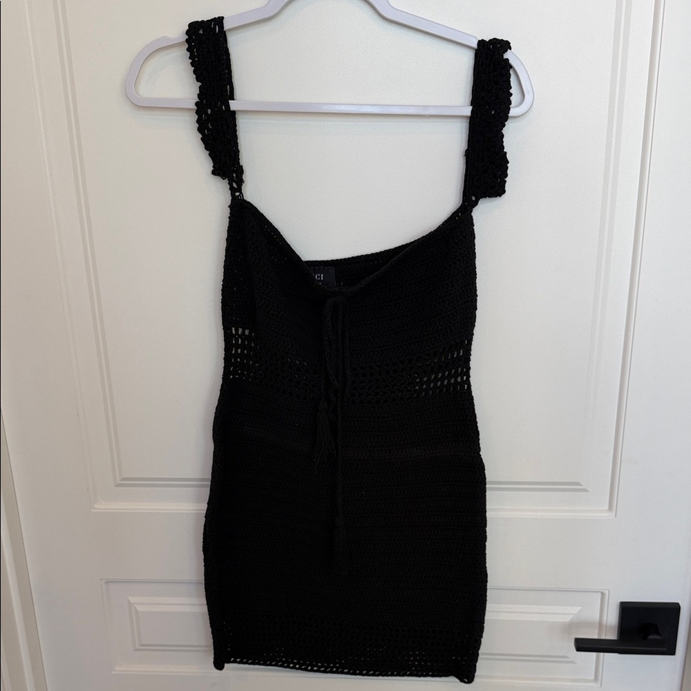 Vici Black Crochet Mini Dress